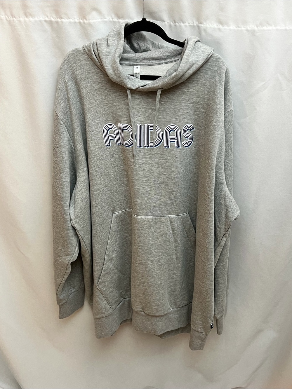 Adidas Gray Logo Hoodie Sweatshirt 4XLT Tall Pullover Kangaroo Pocket Casual